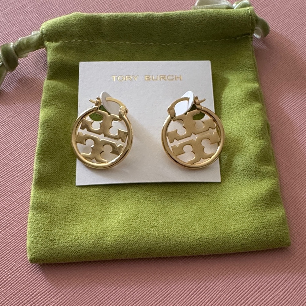 Tory Burch Gold Logo Hoop Earrings